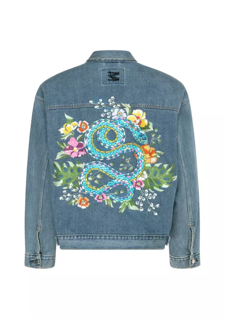 Snake Hand Embroidered Oversized Denim Jacket - Mrs Keepa